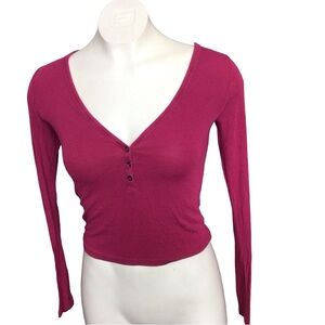 Victoria's Secret Fuchsia Long Sleeve Henley Tee